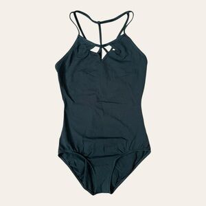 Natalie Dancewear strappy black cami leotard with cutout neckline Large